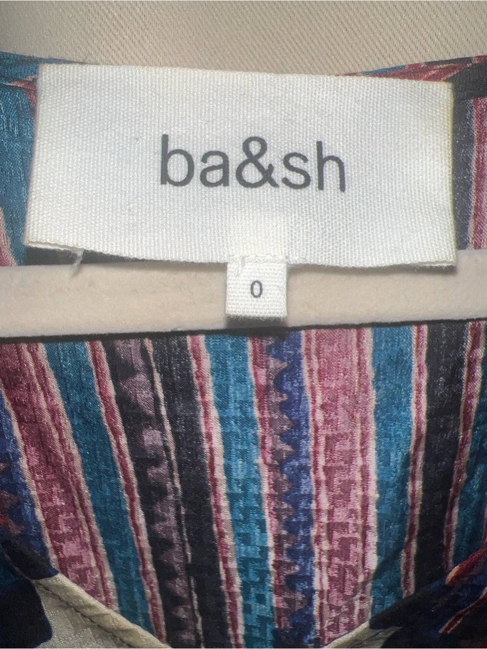 ba&sh Ivory Multicolor Geometric Ruffle Peasant Top - Picture 2 of 4